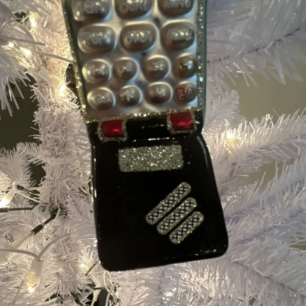 Ashland Glass Flip Phone Ornament Christmas Hanging Silver Black Red